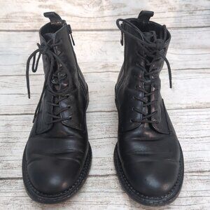 Vince Black Leather Lace Up Zipper Closure Combat Style Boots Women Size 8.5